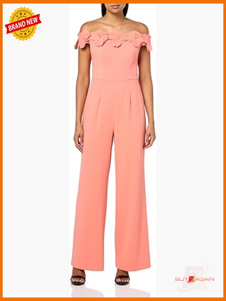 Off-The-Shoulder Crepe Jumpsuit With Rosette Detail, Sleeveless, Zip Back